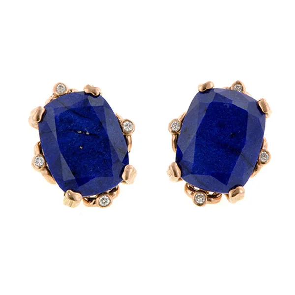 Gingham band earrings-Cushion Lapis & Diamond Earrings- Heirloom by Doyle & Doyle