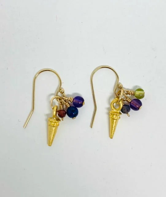 Velvet wrap earrings-Dagger with Semi-Precious Cluster Earrings