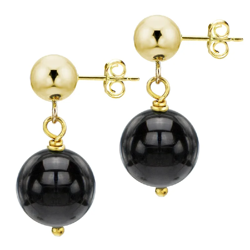 Thracian stud earrings-DaVonna 14k Yellow Gold with 8mm Black Black Onyx Stud Dangle Earrings