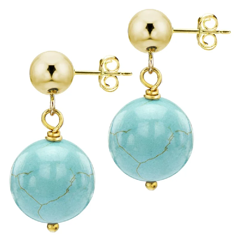 Sandstone speck earrings-DaVonna 14k Yellow Gold with 8mm Blue Turquoise/ Howlite Stud Dangle Earrings