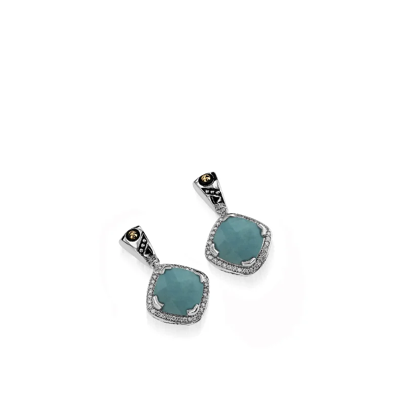 Chiseled groove earrings-Deco Gemstone Dangle Earrings with Pave Diamonds