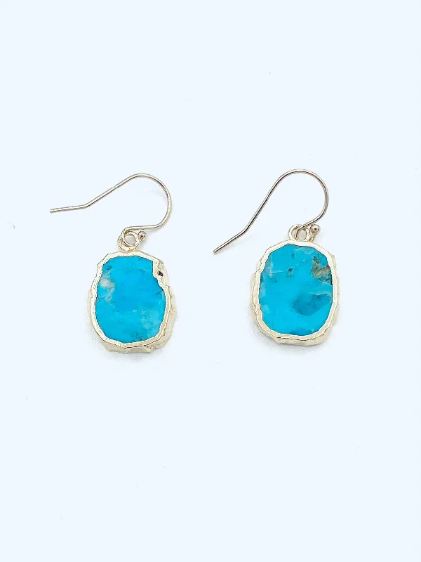 Recessed groove earrings-Earrings with Turquoise, Organic Shape, Wrapped in Vermeil