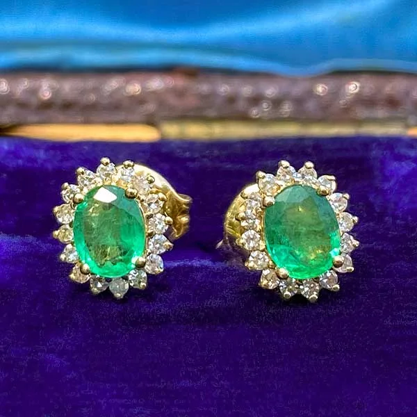 Cluster stack earrings-Emerald & Diamond Frame Earrings