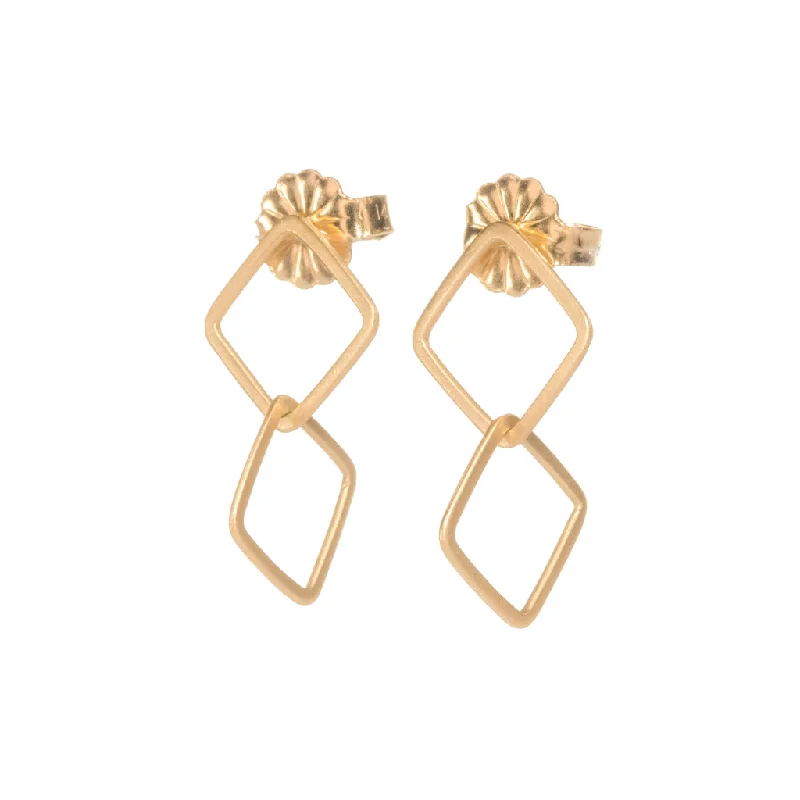 Twisted alloy earrings-<!--ER816-->double square stud drops