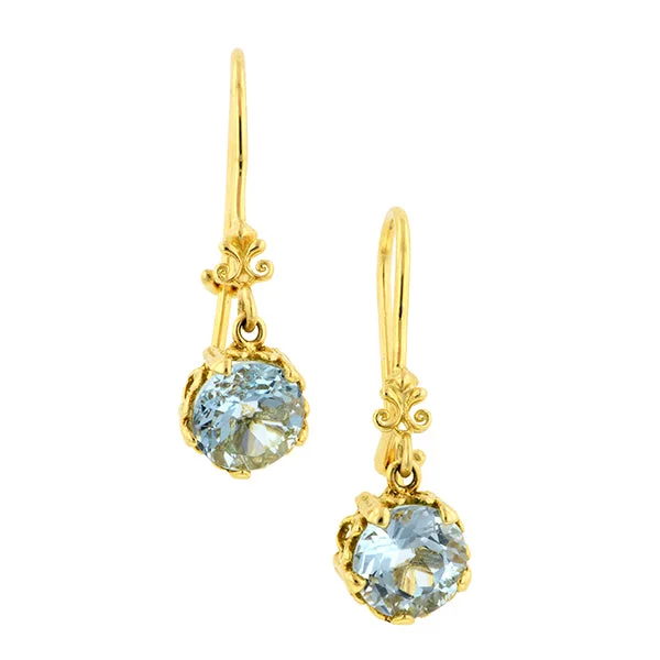 Mint leaf earrings-Fancy Basket Gemstone Drop Earrings 18k gold- Heirloom by Doyle & Doyle