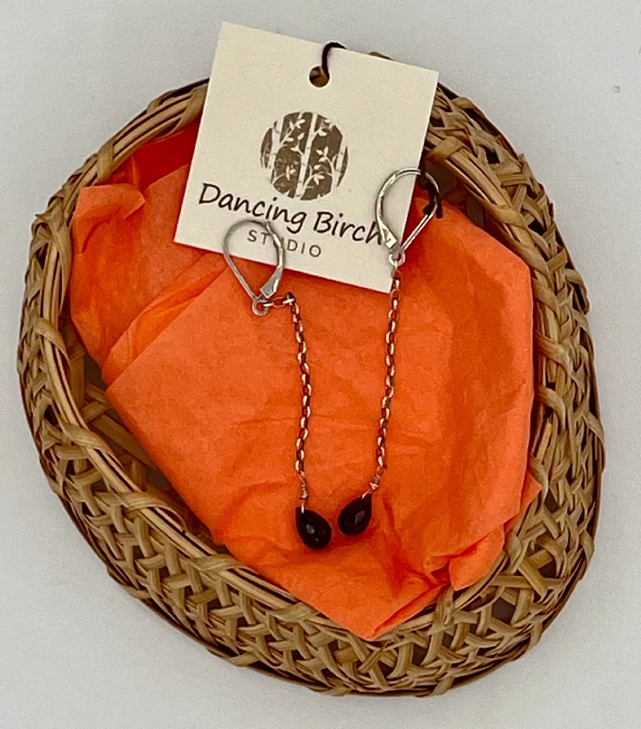 Rough grain earrings-Garnet & Sterling SilverEarrings