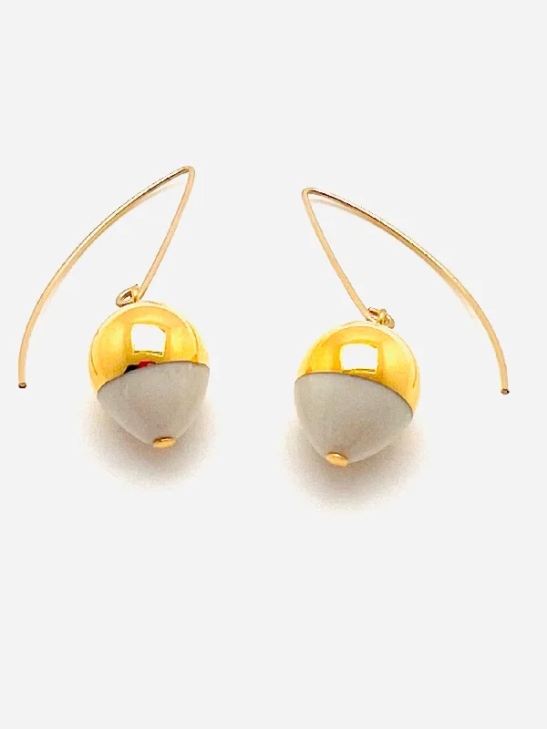 Pinnacle stud earrings-Gold Dipped Acorn Earrings White