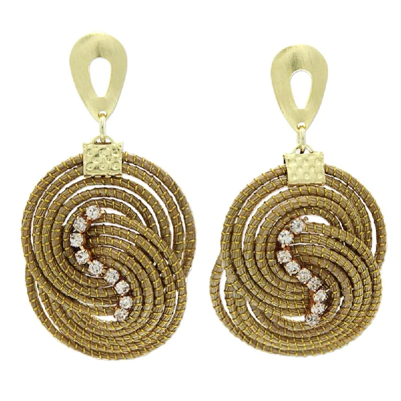 Heart-shaped opal earrings-Golden Grass 'Intertwined Circles' Rhinestone Earrings - 2.2L*1.2W