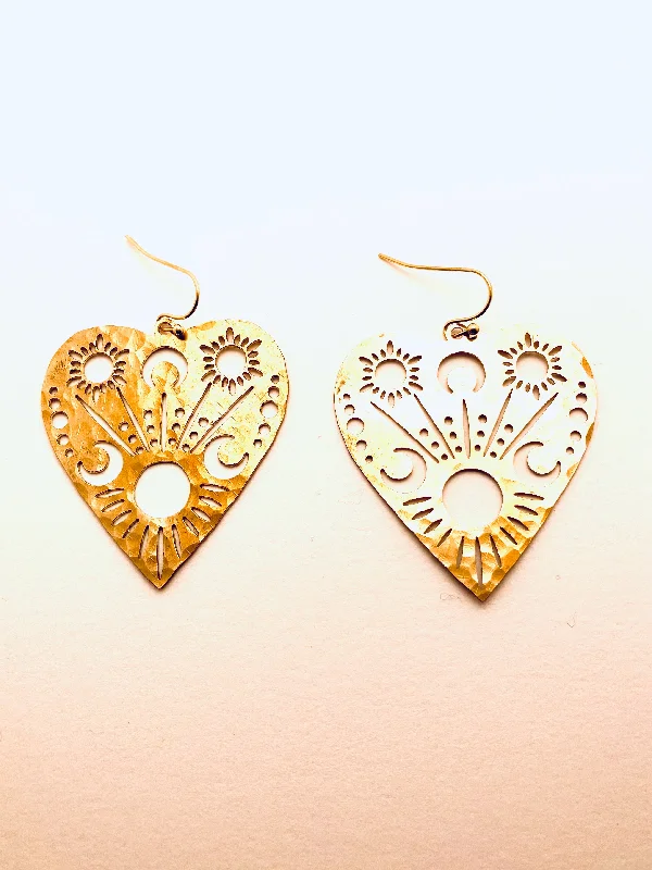 Matte stud earrings-Hand hammered Large Lace Heart Earrings