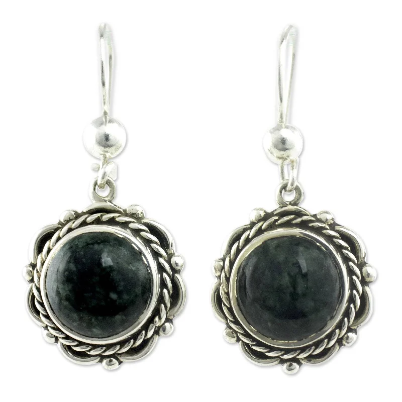 Sharp rim earrings-Handmade Antigua Sun Jade Sterling Silver Earrings (Guatemala)