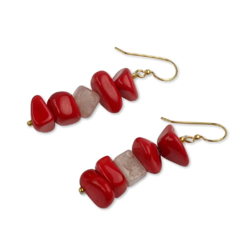 Folk print earrings-Handmade Brass 'Red Velvet' Agate Earrings (Ghana)