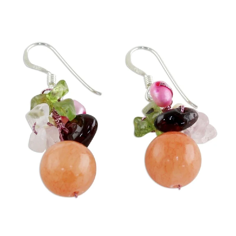 Mint leaf earrings-Handmade Pearl and Rose Quartz Strawberry Fantasy Earrings (Thailand) - 1.4L*0.6W