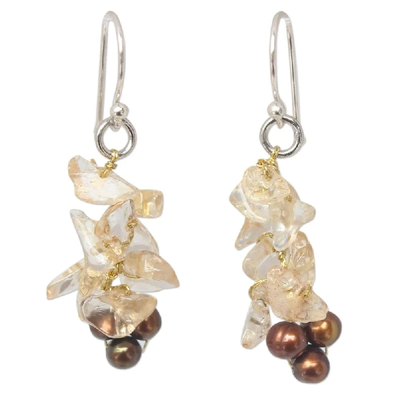 Bamboo wrap earrings-Handmade Silver 'Afternoon Light' Pearl Citrine Earrings (4-4.5 mm) (Thailand)