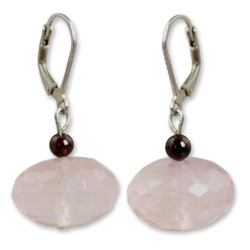 Sharp rim earrings-Handmade Silver 'Rose of Thailand' Rose Quartz Garnet Earrings (Thailand)