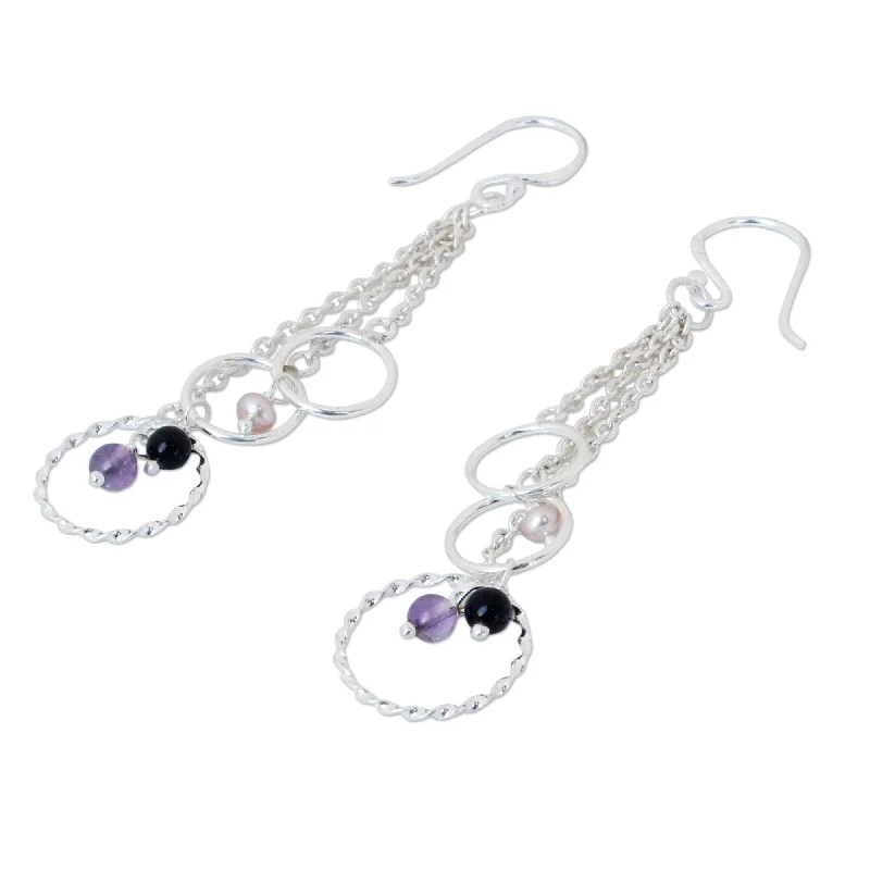 Soft fade earrings-Handmade Silver 'Siam Chimes' Pearl Multi-gemstone Earrings (3.5 mm) (Thailand)