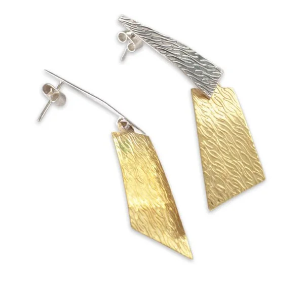 Web grid earrings-Handmade Sterling Silver and Bronze 'Radiance' Earrings (Peru)