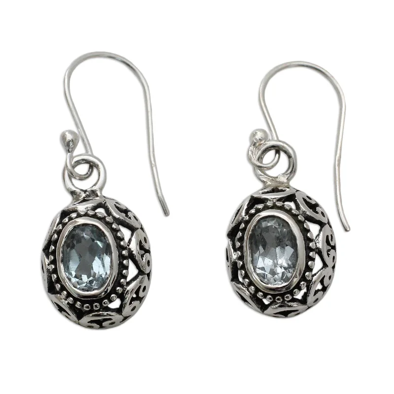 Iron relic earrings-Handmade Sterling Silver 'Art of India' Blue Topaz Dangle Earrings (India)