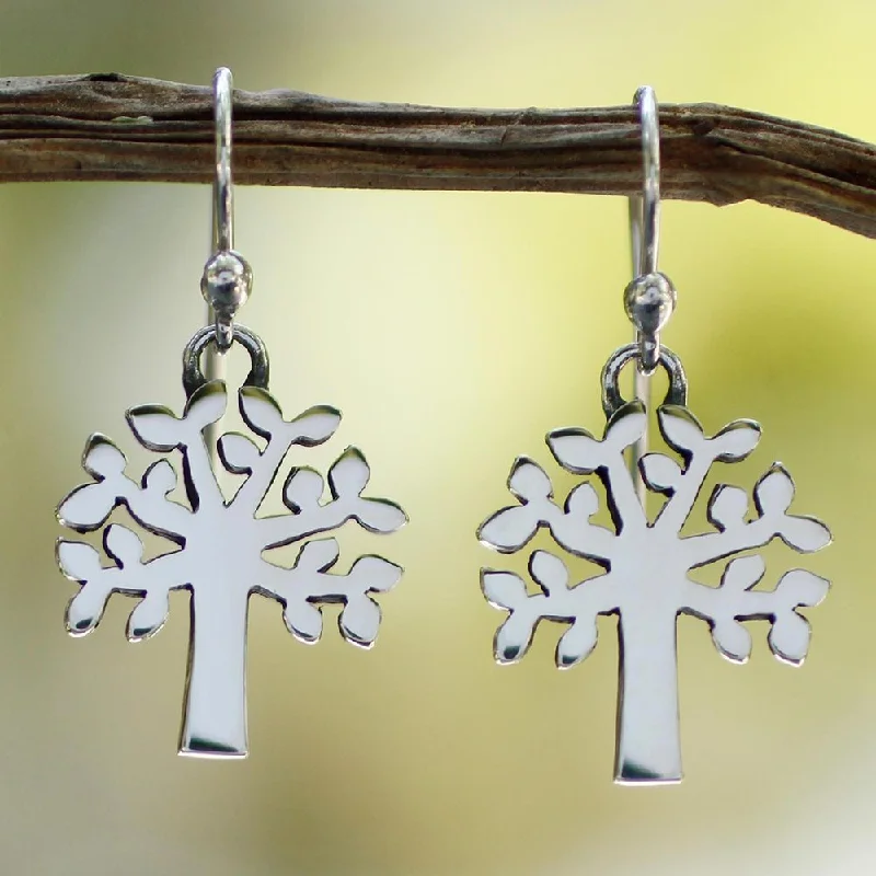 Stream pebble earrings-Handmade Sterling Silver 'Ceiba Tree' Earrings (Mexico) - 1.2*0.6