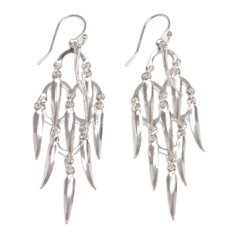 Cracked gem earrings-Handmade Sterling Silver Chandelier Earrings, 'Feathered Dreams' (Indonesia) - 2.8*0.8