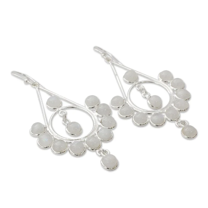 Wool weave earrings-Handmade Sterling Silver 'Circles' Moonstone Earrings (India)