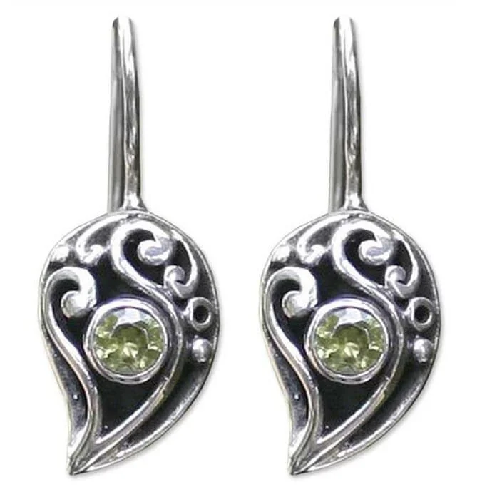 Pine wood earrings-Handmade Sterling Silver 'Dancing Dewdrops' Peridot Dangle Earrings (Indonesia)