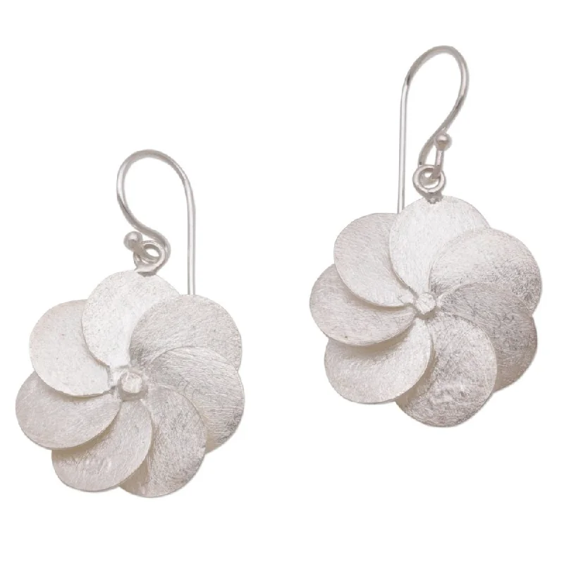 Rose petal earrings-Handmade Sterling Silver Dangle Earrings, 'Windmill Flowers' (Indonesia)