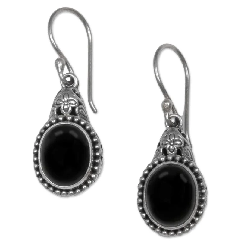 Braided hoop earrings-Handmade Sterling Silver 'Deepest Night' Onyx Earrings (India) - 1.4L*0.5W