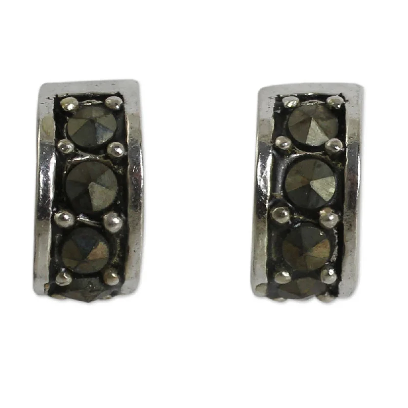 Smoked wood earrings-Handmade Sterling Silver 'Ever Happy' Marcasite Earrings (Thailand)