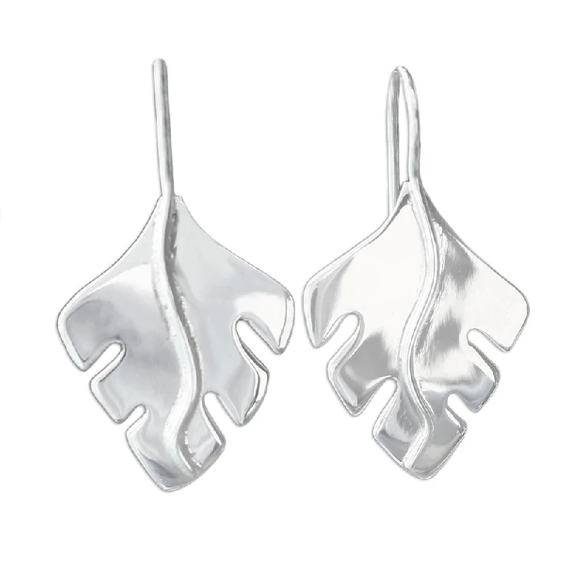 Hidden glyph earrings-Handmade Sterling Silver 'Falling Leaves' Earrings (Mexico) - White - 1.4L*0.7W