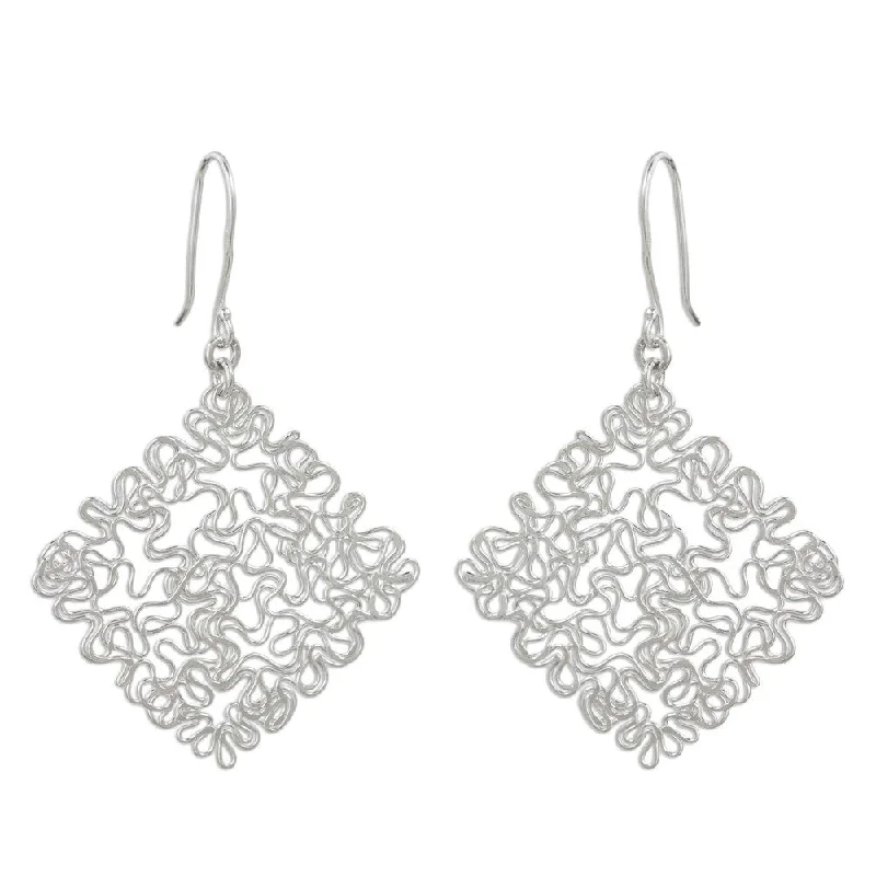 Braided wrap earrings-Handmade Sterling Silver 'Freedom Square' Earrings (Thailand) - White - 2.5*1.7