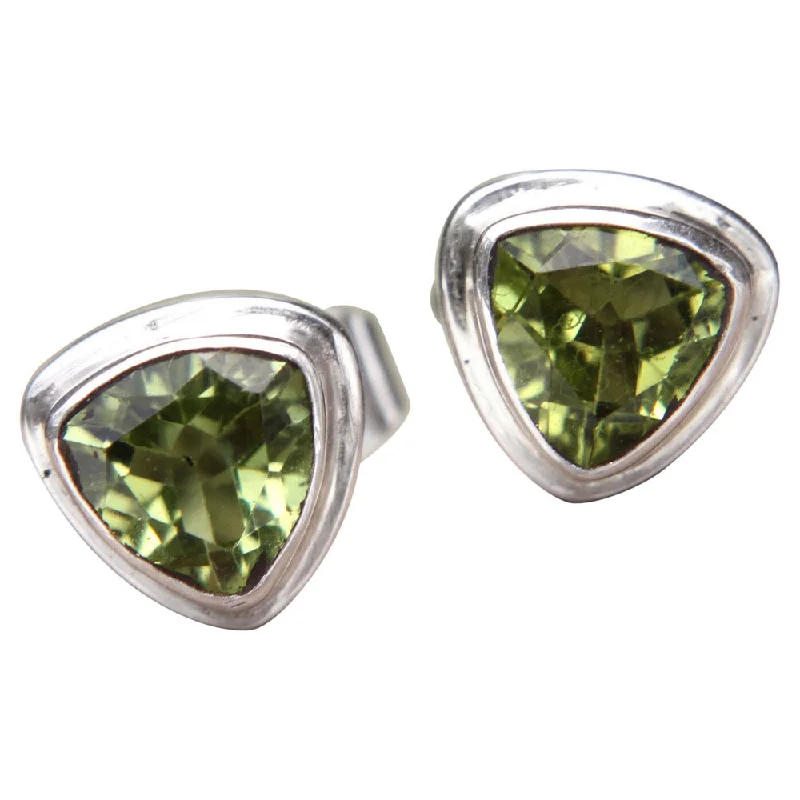 Citron amber earrings-Handmade Sterling Silver 'Green Trinity' Peridot Earrings (Indonesia)