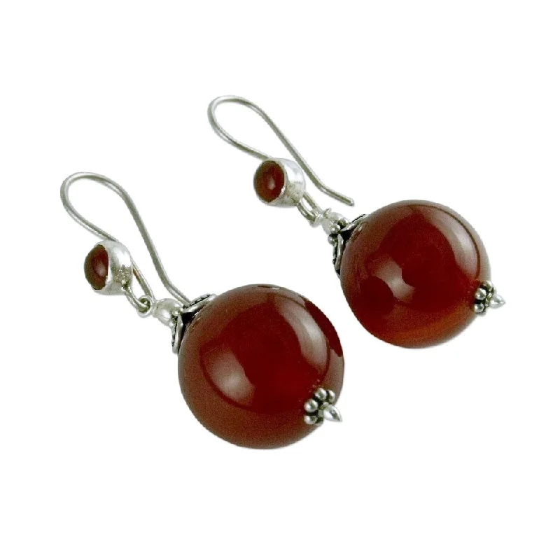 Check weave earrings-Handmade Sterling Silver Gujurati Ode Carnelian Drop Earrings (India)