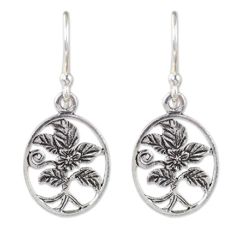 Chiseled groove earrings-Handmade Sterling Silver 'Hollyhocks' Earrings (Thailand)