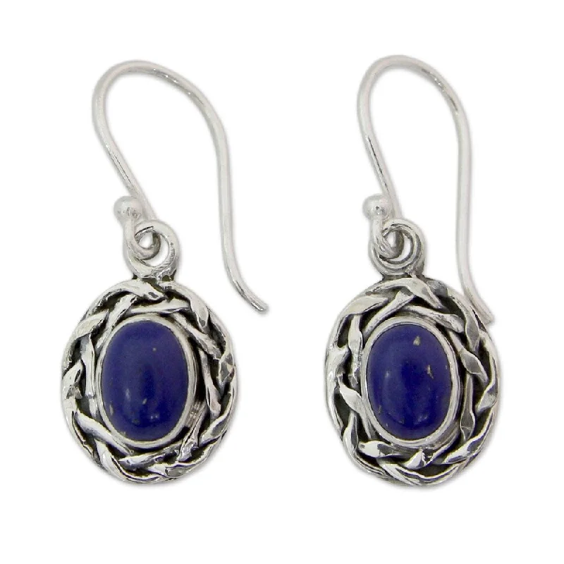 Frayed rim earrings-Handmade Sterling Silver 'Indian Basket' Lapis Lazuli Earrings (India) - 1.2*0.5