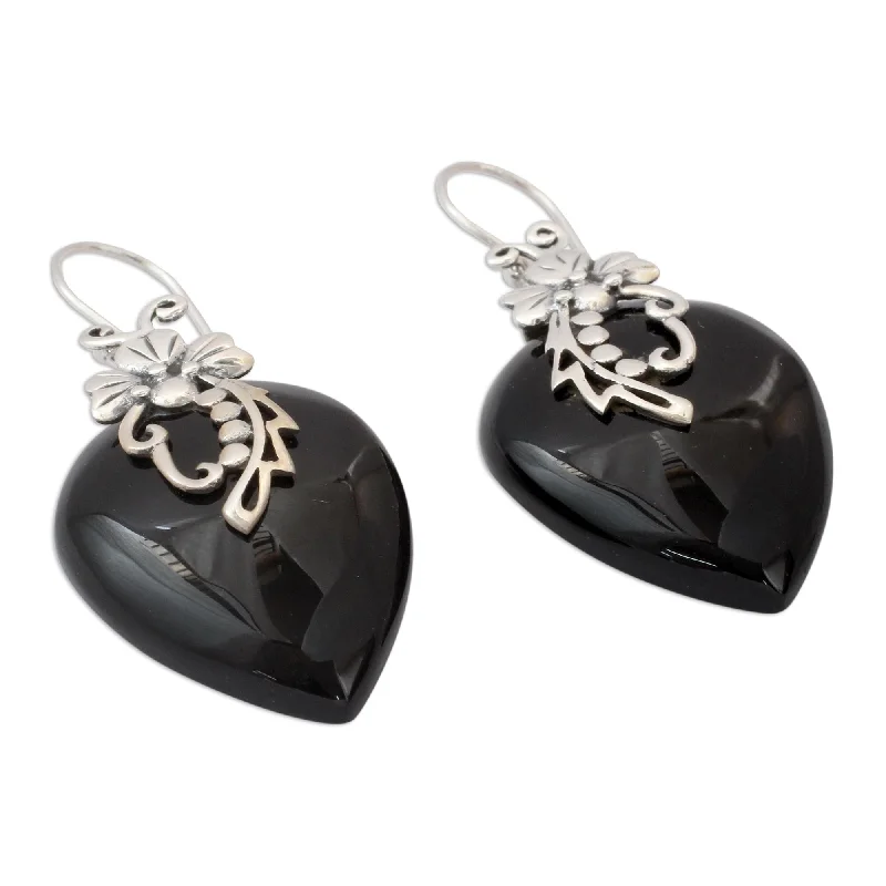 Helix twist earrings-Handmade Sterling Silver 'Midnight Magic' Onyx Earrings (India) - 1.7L*1W