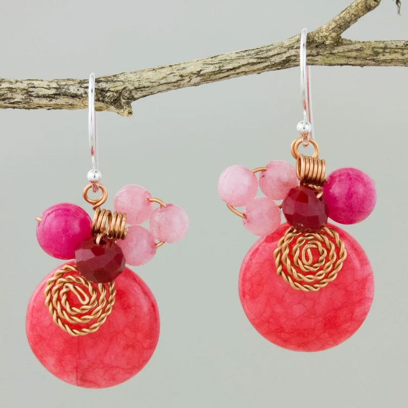 Galactic shine earrings-Handmade Sterling Silver 'Moonlight Garden in Cerise' Quartz Earrings (Thailand) - 1.4*0.6