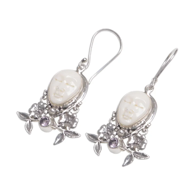 Micro bead earrings-Handmade Sterling Silver 'Mother Earth Sleeps' Amethyst Earrings (Indonesia)