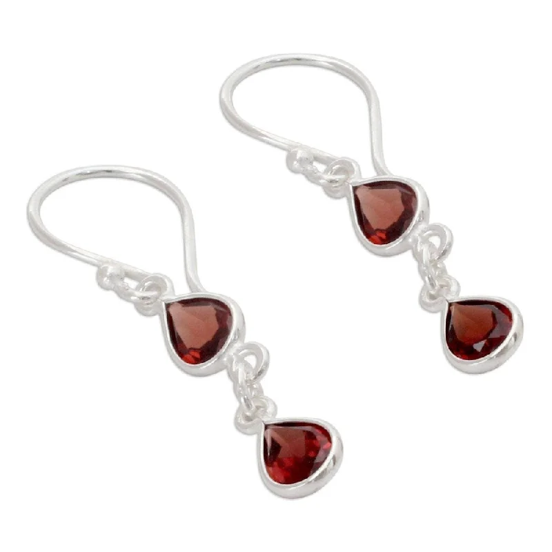 Birch husk earrings-Handmade Sterling Silver Mystical Femme Garnet Earrings (India) - 1.6*0.2