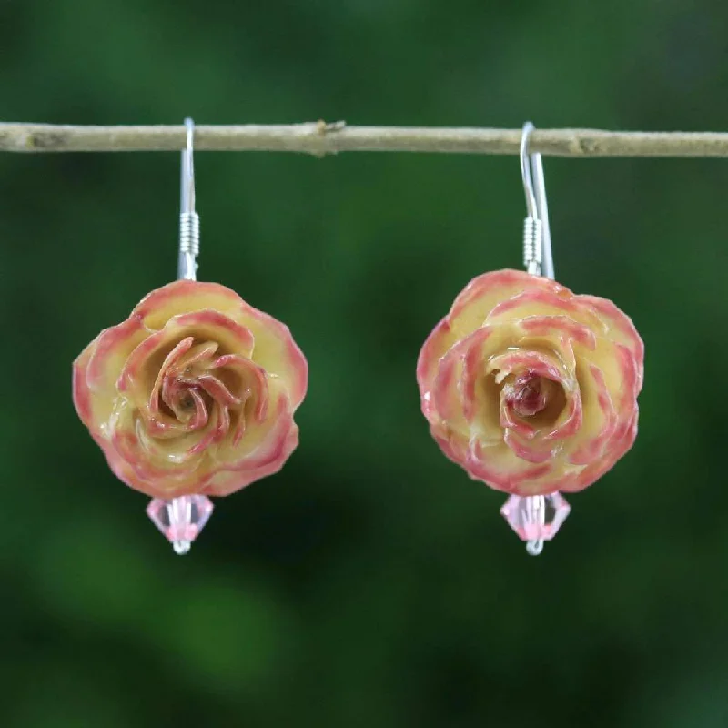 Coiled vine earrings-Handmade Sterling Silver Natural Rose 'Floral Temptation' Earrings (Thailand) - 1.5L*1W