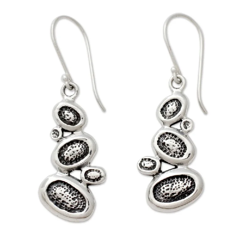 Crimped hoop earrings-Handmade Sterling Silver 'Pebbles on The Beach' Earrings (India)