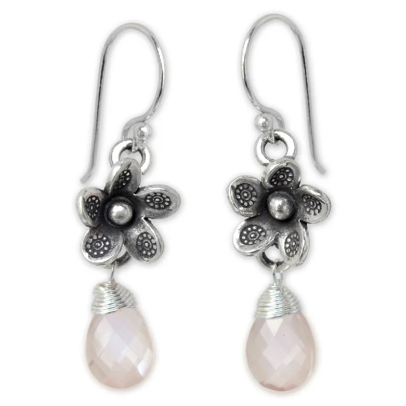 Swirl tide earrings-Handmade Sterling Silver 'Rainforest Roses' Rose Quartz Earrings (Thailand)