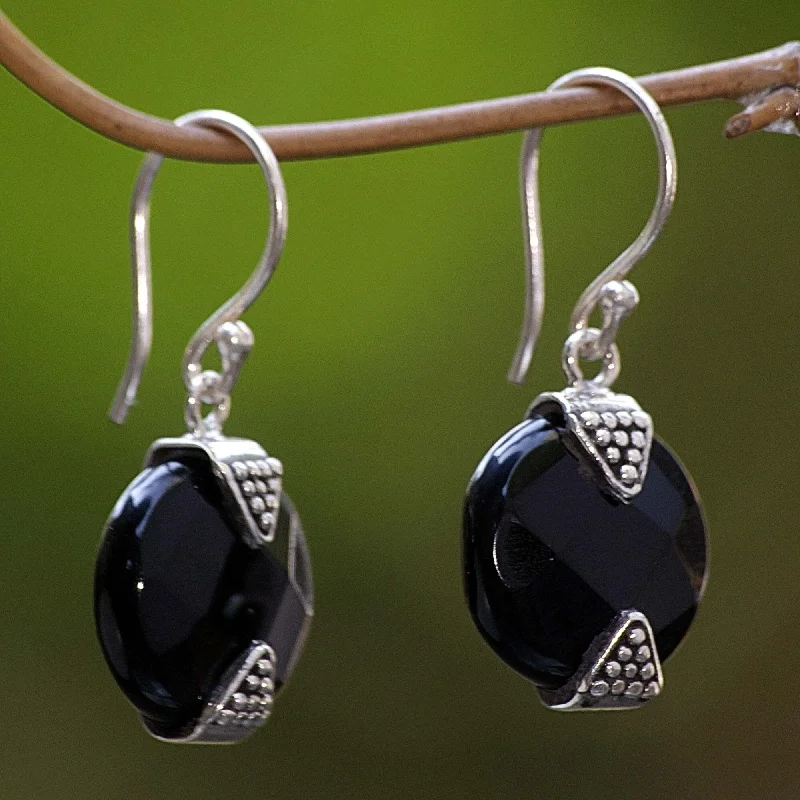 Spire gem earrings-Handmade Sterling Silver Sylph Onyx Earrings (Indonesia)