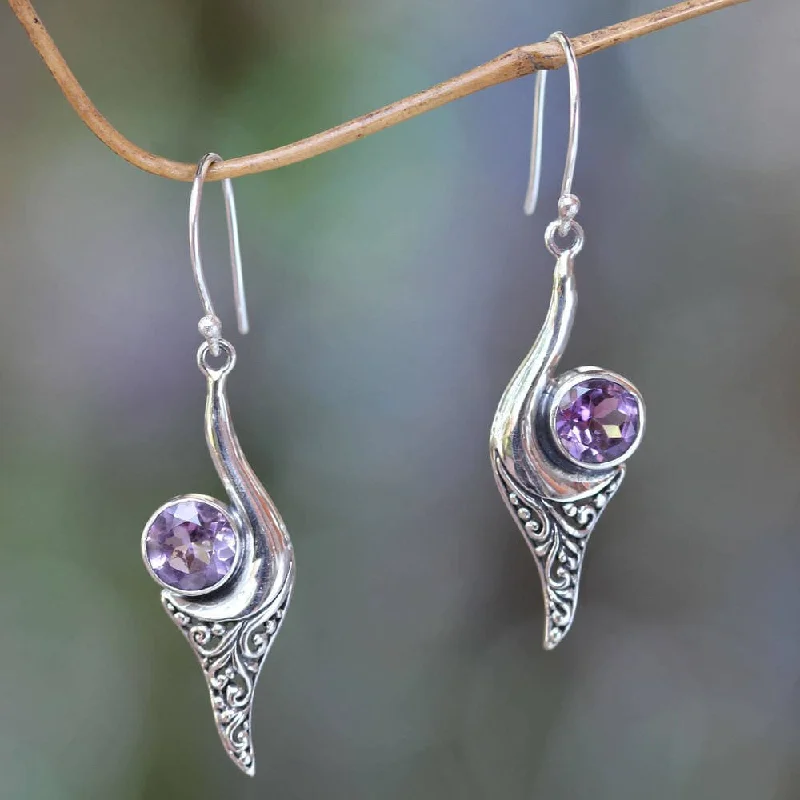 Surf crest earrings-Handmade Sterling Silver Treasure Amethyst Earrings (Indonesia)