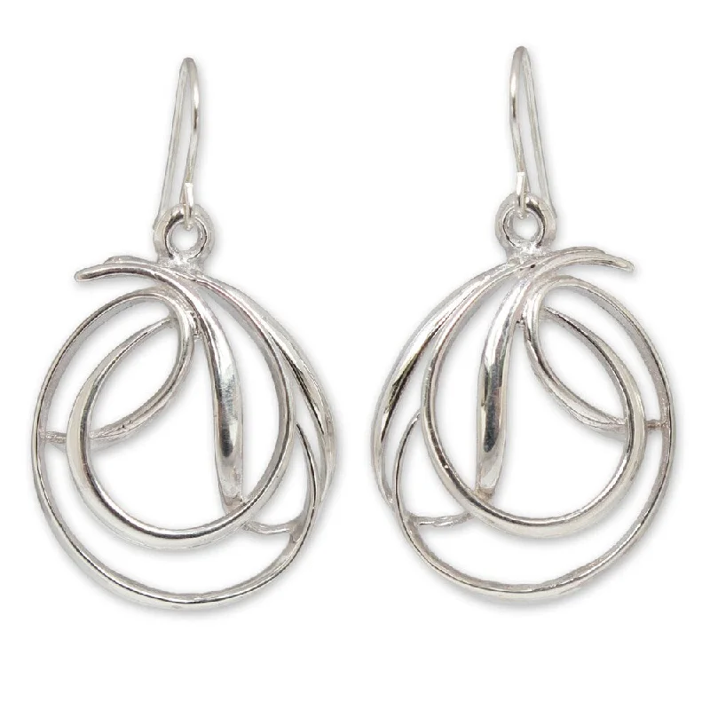 Gloss gem earrings-Handmade Sterling Silver 'Twirling Ribbons' Earrings (Thailand)