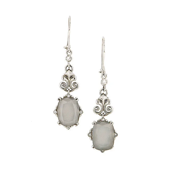 Pine wood earrings-Cushion Moonstone & Diamond Drop Earrings- Heirloom by Doyle & Doyle