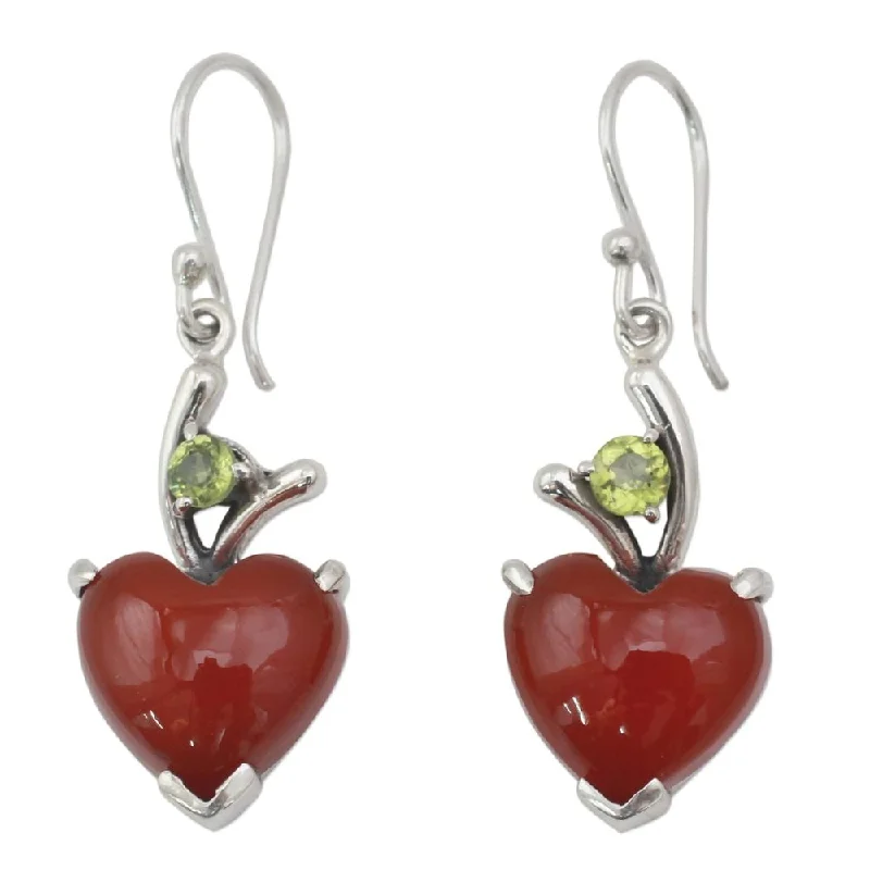 Cluster stack earrings-Heart Dangle Earrings, 'A Sigh of Romance' (India) - 1.7L*0.6W