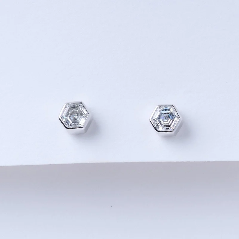 Side gem earrings-Hexagonal Diamond Stud Earrings