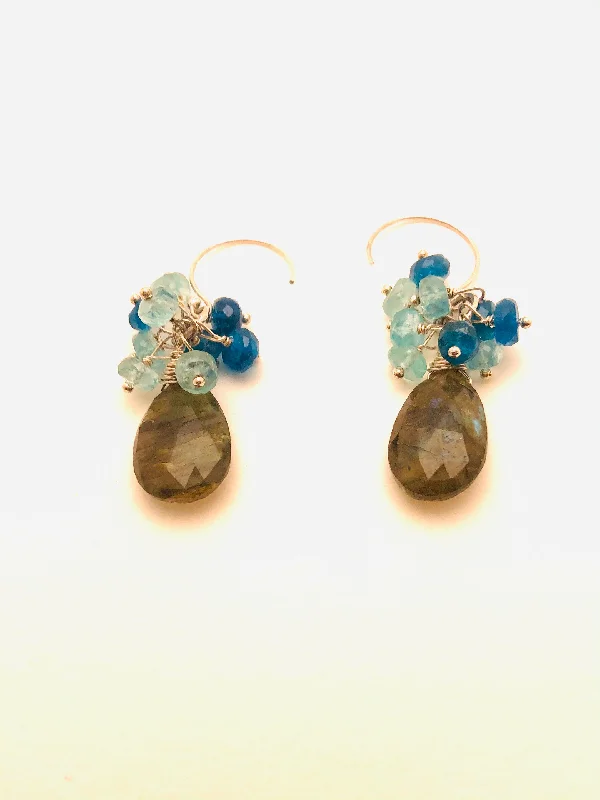 Curved hoop earrings-Labradorite, Blue and Teal Apatite Earrings