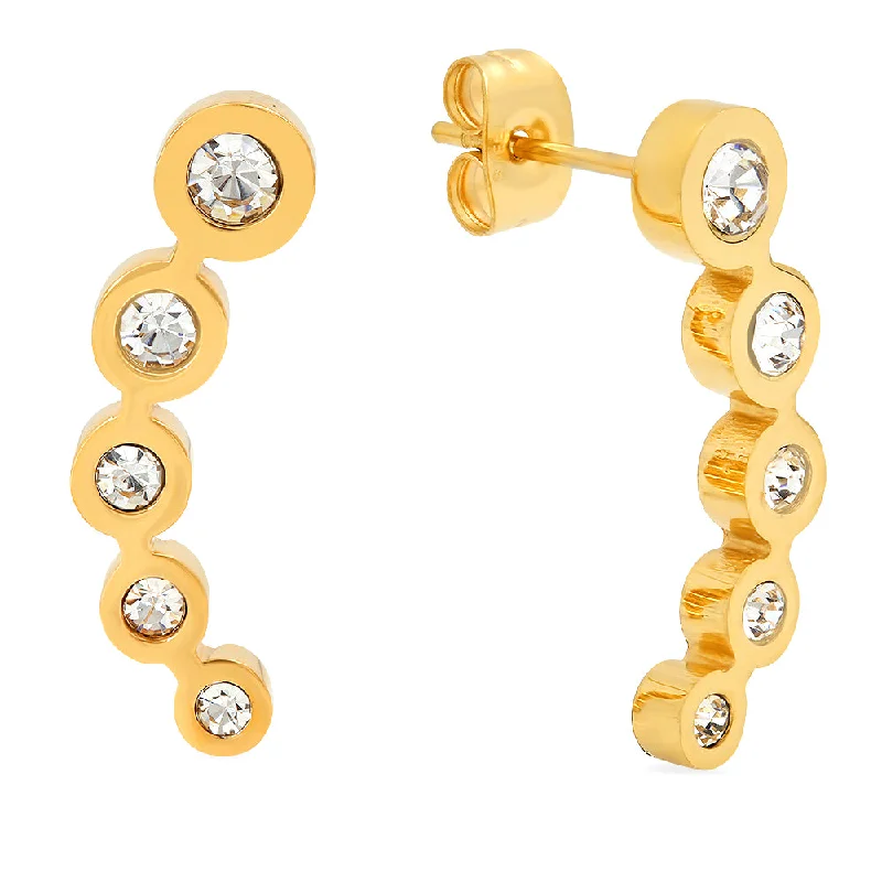 Family badge earrings-Ladies 18 KT Gold Plated 5 Circular Diamond Studded Ear Climbers