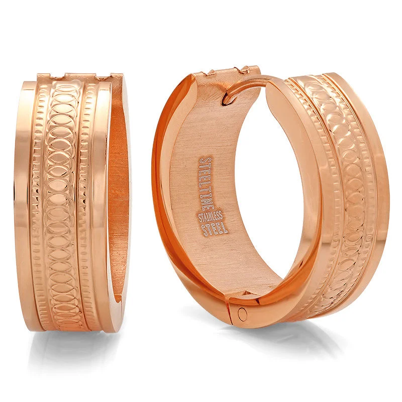 Maple bark earrings-Ladies 18 KT Rose Gold Plated Huggie Earrings with Criss Cross Design